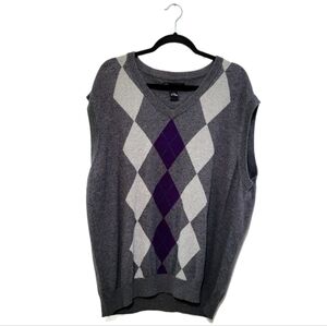 Pro Tour Men's Argyle Sweater Vest, Gray White Purple Blue, Size XXL Cotton Golf
